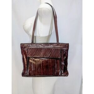 Vintage Joli Genuine Eel Skin Leather Brown Shoulder Tote Bag